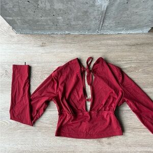 Red Long Sleeve Tie-Back Top